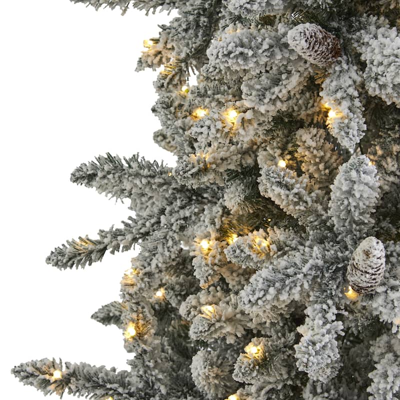 Pre-Lit Flocked Livingston Fir Artificial Christmas Tree - 7.5’ - Warm Clear LED Lights - 7.5 Foot