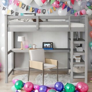 Twin Size Loft Bed With Storage Shelves And Under-bed Desk for Home
