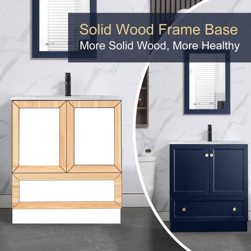 Solid Wood Bathroom Vanity Cabinet with Ceramic Undermount Sink Top Skirting Design