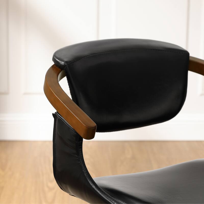 Art Leon Set of 4 Wood and Faux Leather Swivel Chairs