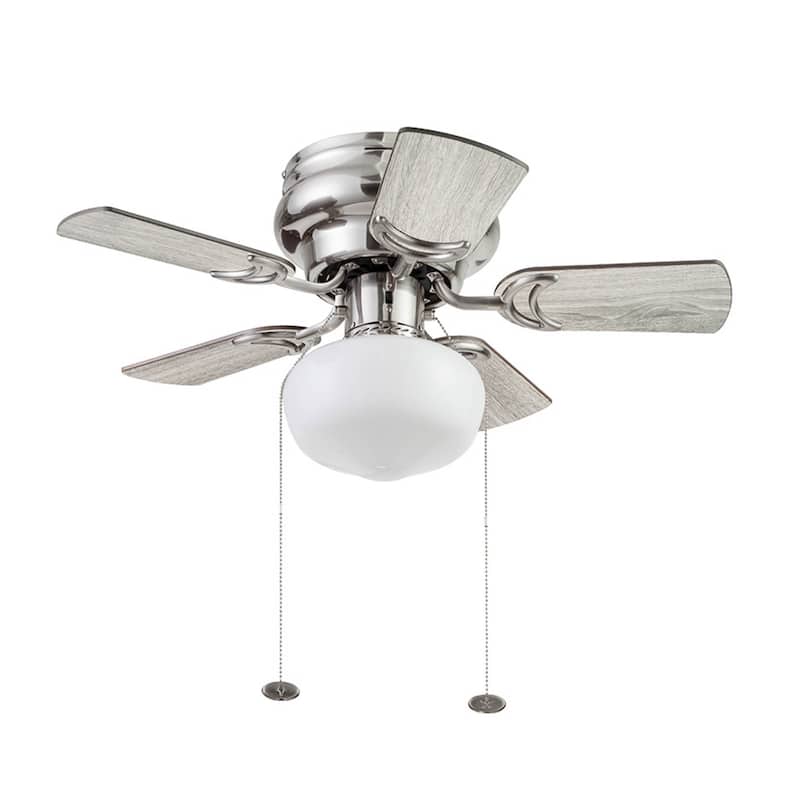 28" Prominence Home Hero Brushed Nickel Traditional Flush Mount Indoor LED Ceiling Fan with Light, Pull Chain