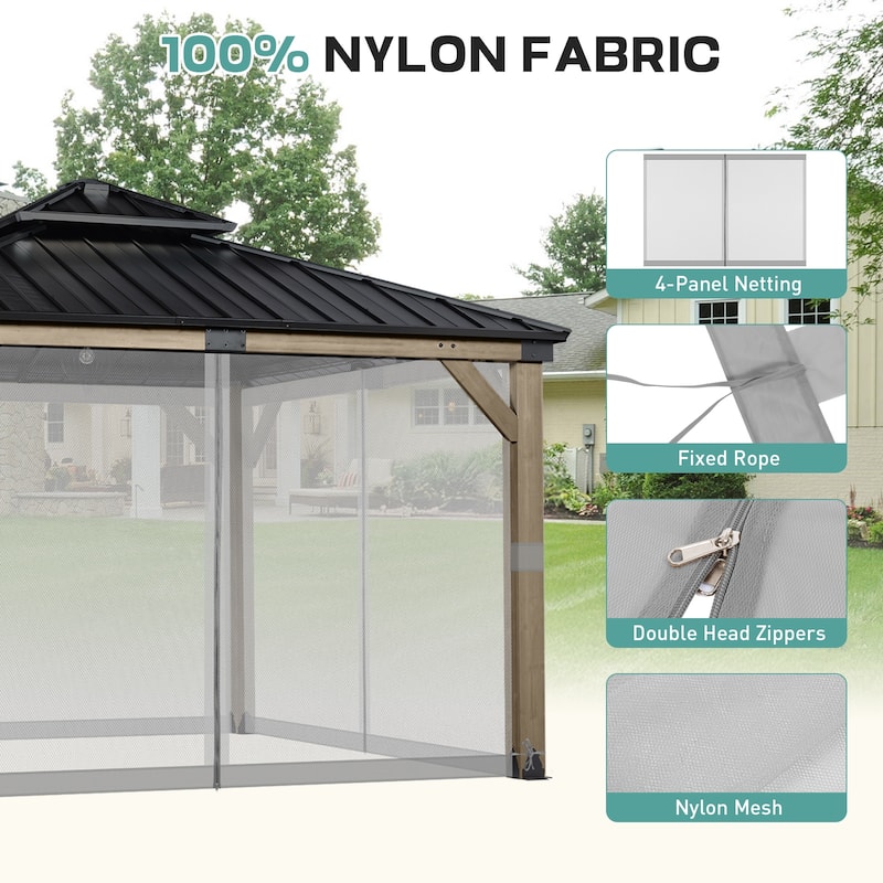 Aoodor 12'x12' Replacement Gazebo Mosquito Netting 4-Panel Sidewalls