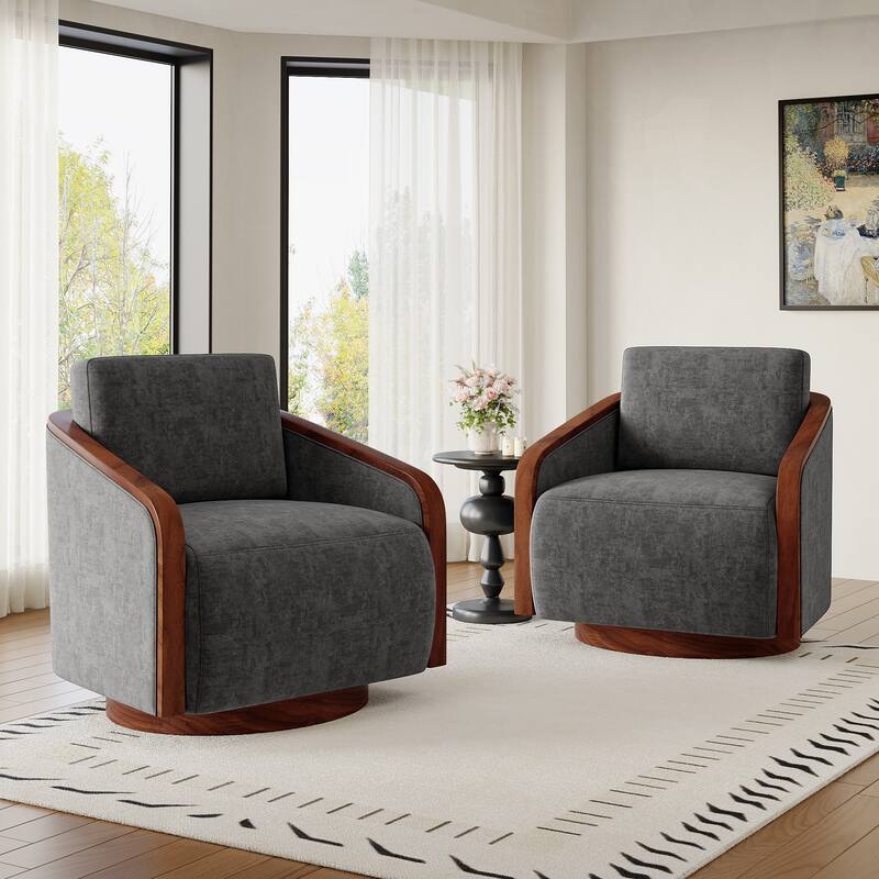 Modern Upholstered Swivel Accent Chair Set of 2 - Dark Grey