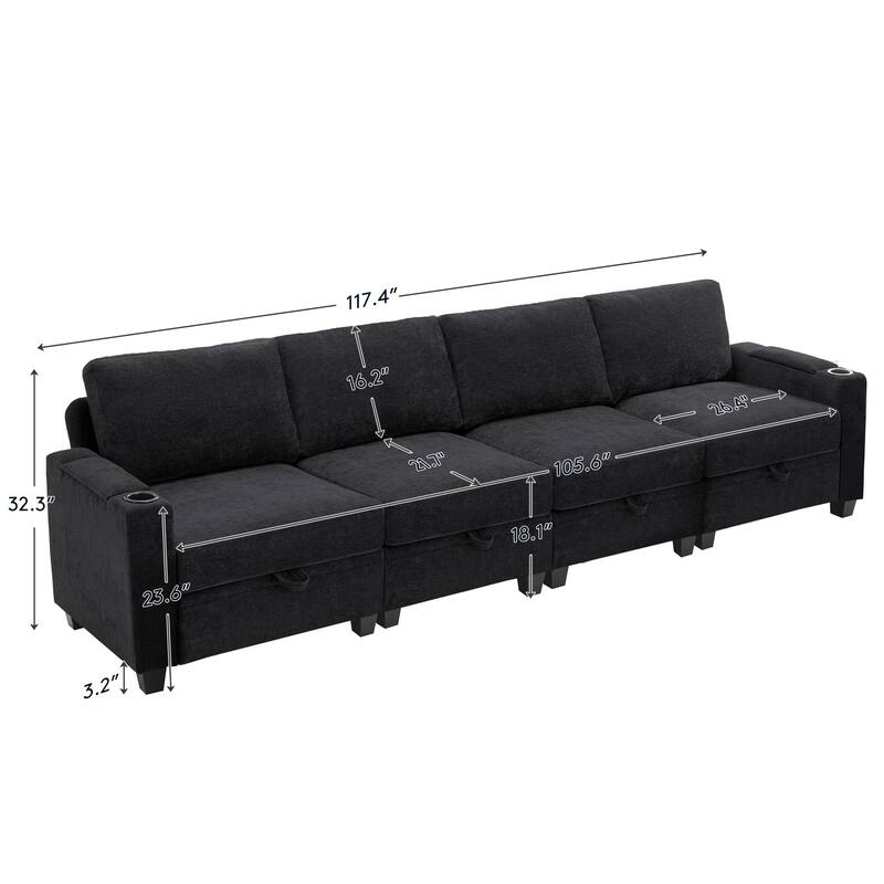 Chenille Sectional Sofa, Hidden Storage & Modular Design