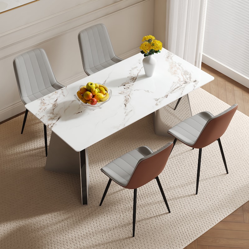 PU Leather Upholstered Solid Back Dining Chair Set of 4