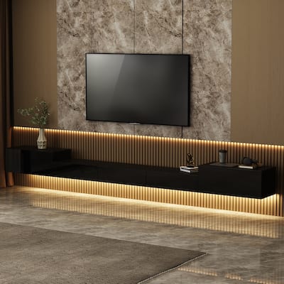 110.2"W LED Light Wall Mounted Entertainment Center TV Media Console - 110.2"