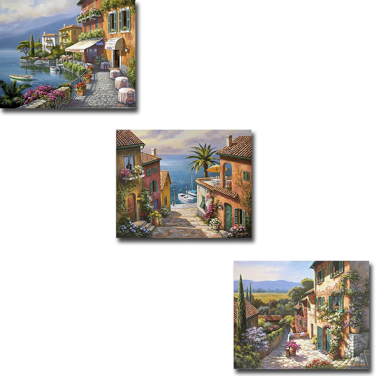 Tuscan Riviera by Sung Kim 3-pc Gallery Wrapped Canvas Giclee Set (12 in x 15 in Each Canvas in Set)