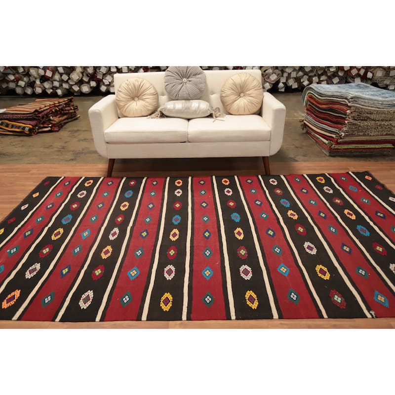 Hand Woven Oriental 100% Wool Carpet Southwestern Tribal Red Kilim Area Rug - 9' 7'' X 5' 10''