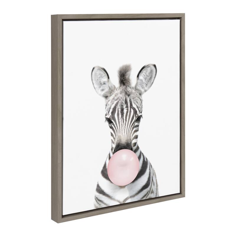 Kate and Laurel Sylvie Bubble Gum Zebra Framed Canvas by Amy Peterson