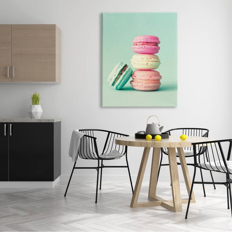Stupell Pastel Macaron Cookie Dessert Turquoise Background Canvas Wall Art