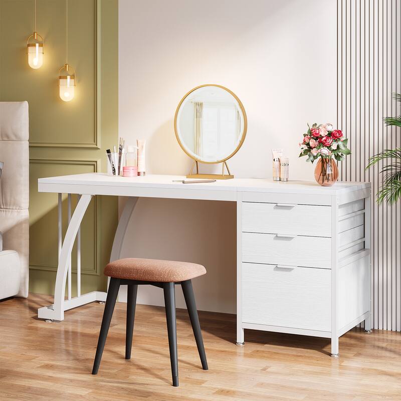 59" Large Vanity Desk with 3 Reversible Drawers, Chic Makeup Dressing Table Vanity Station for Women Girls Bedroom