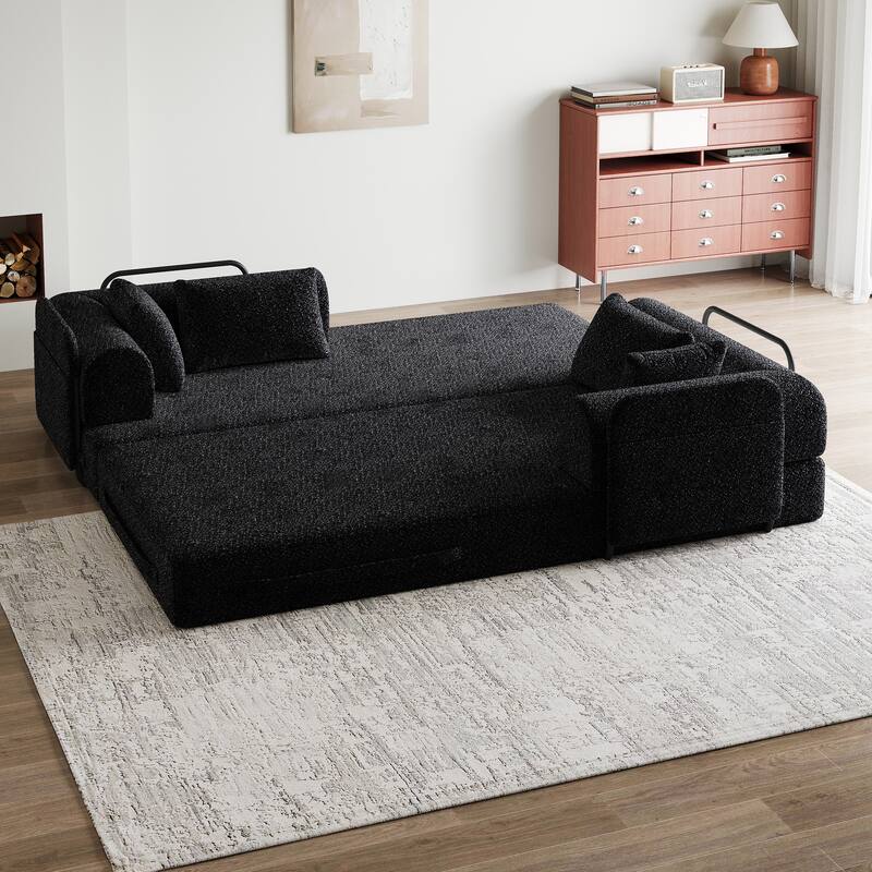 78.7-Inch Convertible Sleeper Sofa Bed With Cylindrical Pillow,Folding Sofa Bed With Side Pocket - Black