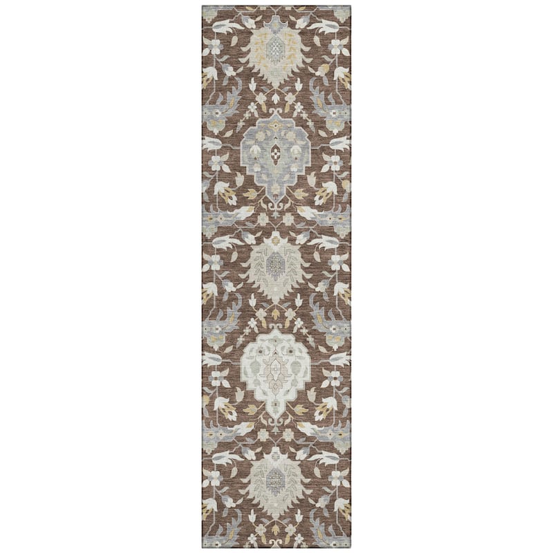 Machine Washable Indoor/ Outdoor Traditional Kashan Chantille Rug