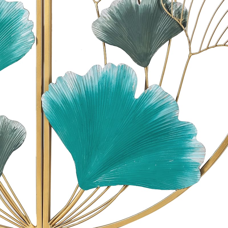 Adeco Metal Ginkgo Leaves Wall Decor Set of 2 Half Moon Wall Sculpture