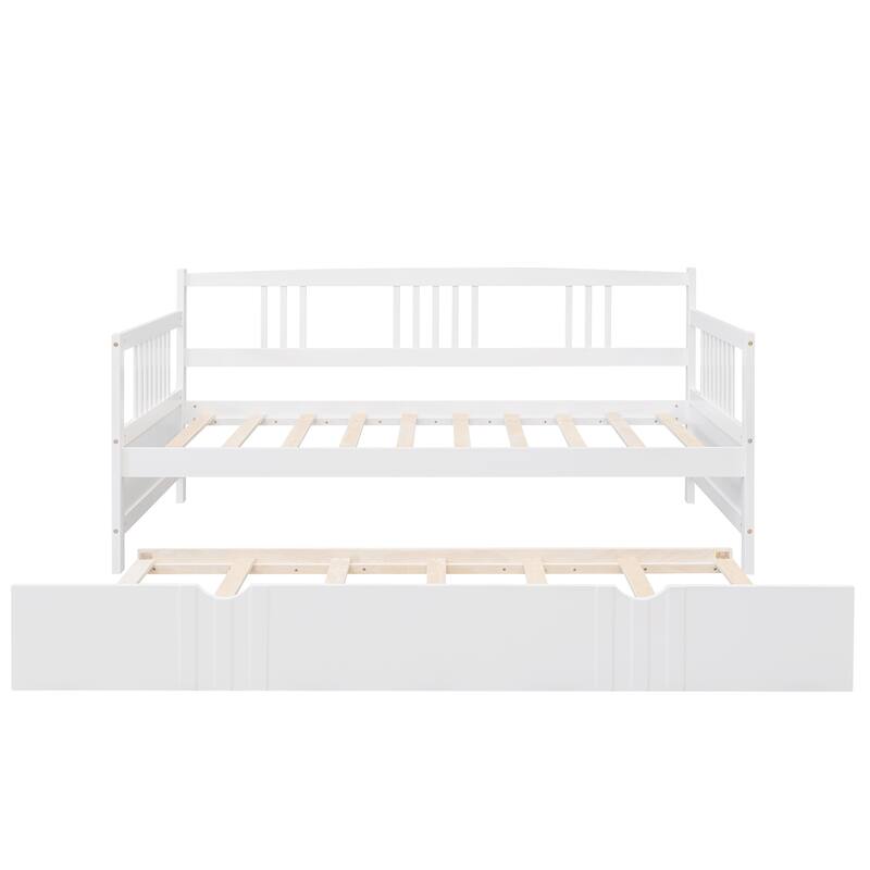 Pine Wood Daybed Frame with Twin Size Trundle, Headboard and Footboard