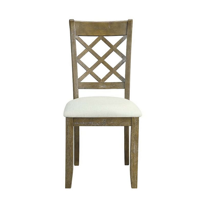 Rustic Oak/Beige Fabric Upholstered Wood Frame Dining Chair, Set of 2, Sturdy Dining Chair for Dining Rooms - 17.5