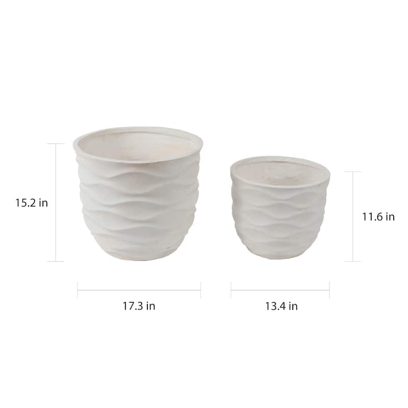 Kayu 2-piece Wavy Design White MgO Planters by Havenside Home
