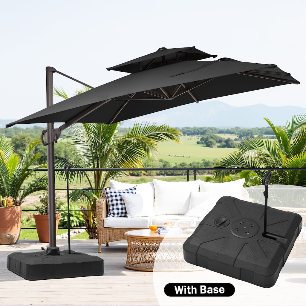 Outdoor 11 ft x 9 ft Aluminum Patio Cantilever Offset Umbrella with Base Stand