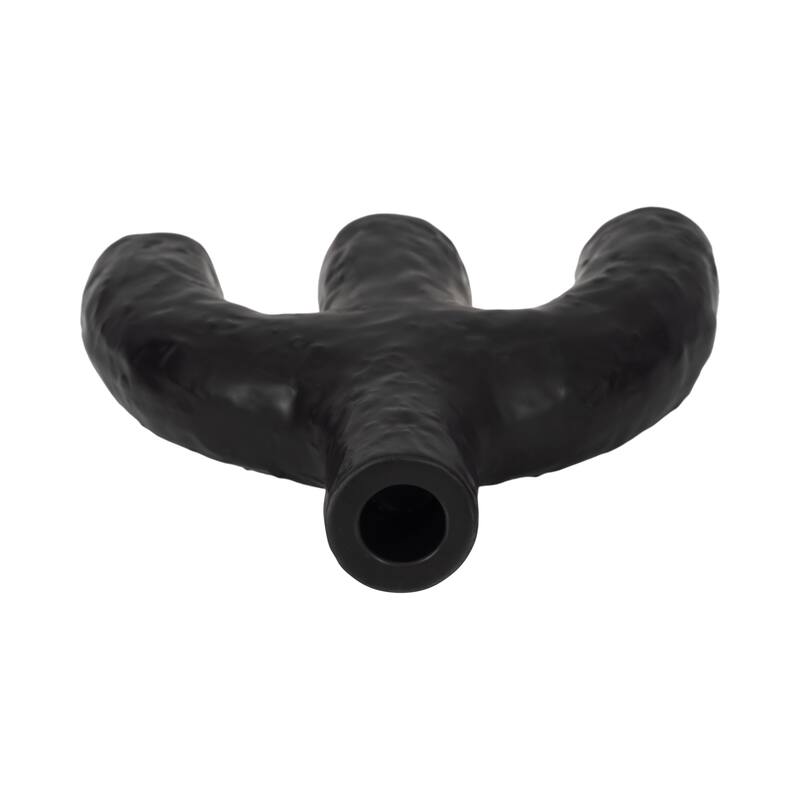 Textured Creamic Taper Candle Holder with Double Arched - Black