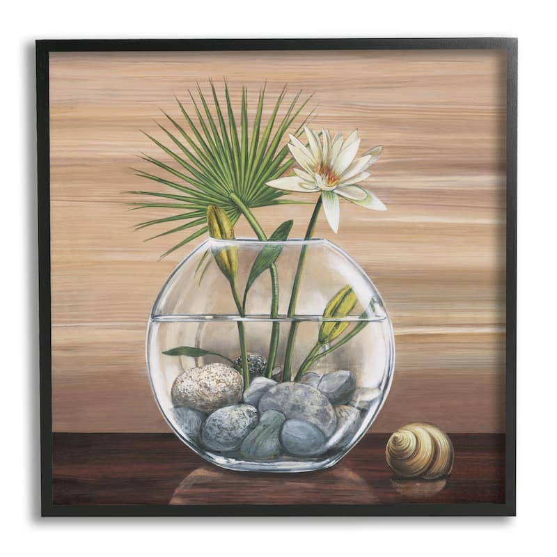 Stupell Lotus and Palm Plant in Rock Vase Still-Life Framed Wall Art