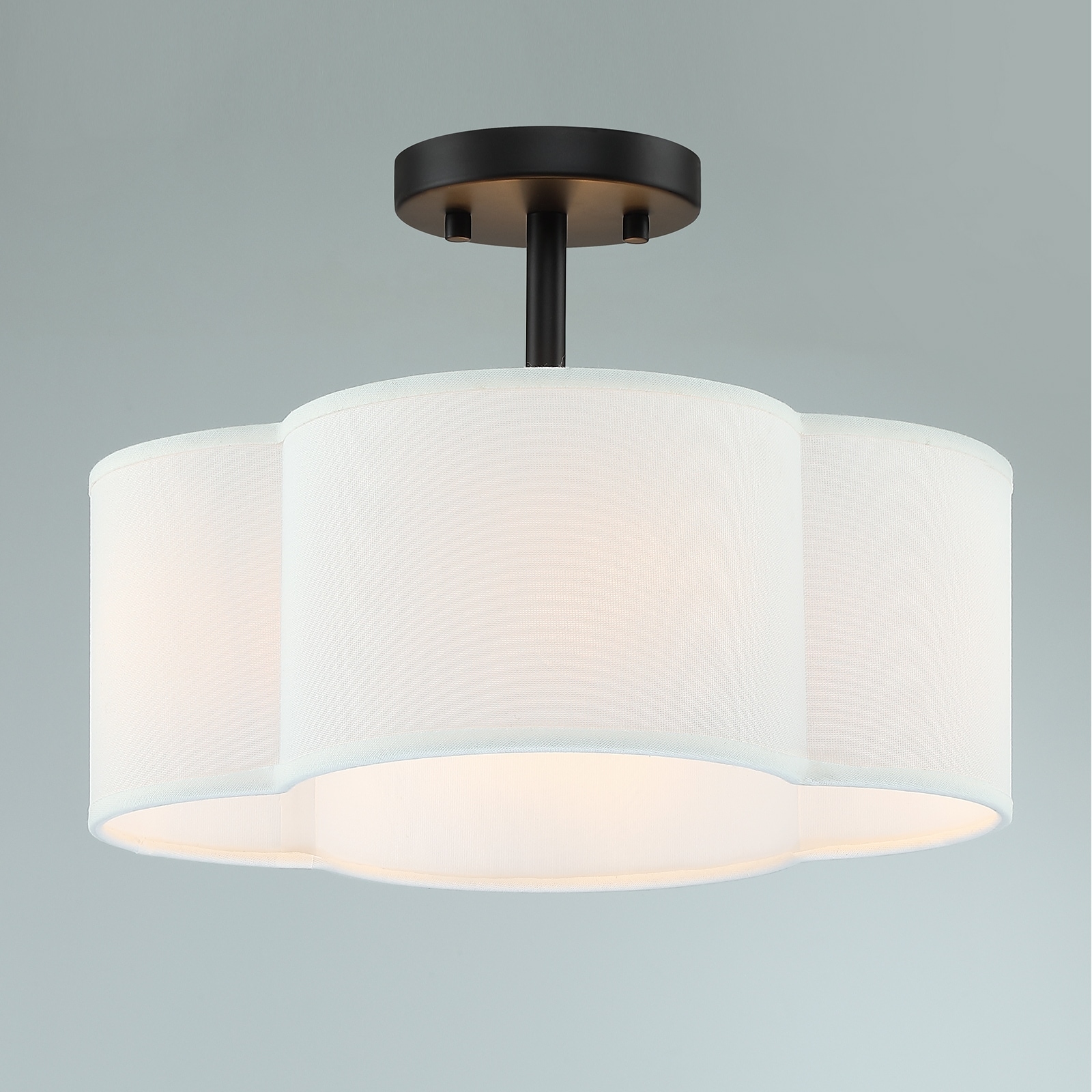 4-Light Black Semi-Flush Mount Light with White Scallop Shade - 14 in. W