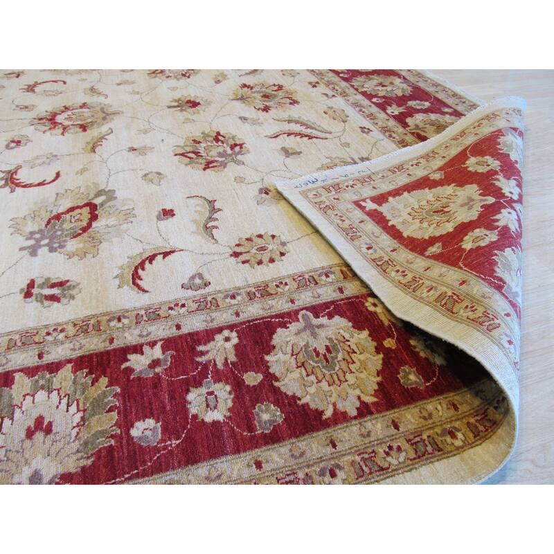 Ivory Hand-Knotted Wool Traditional Peshawar Rug, 10'3 x 14', Elegant Large Floor Rug - L