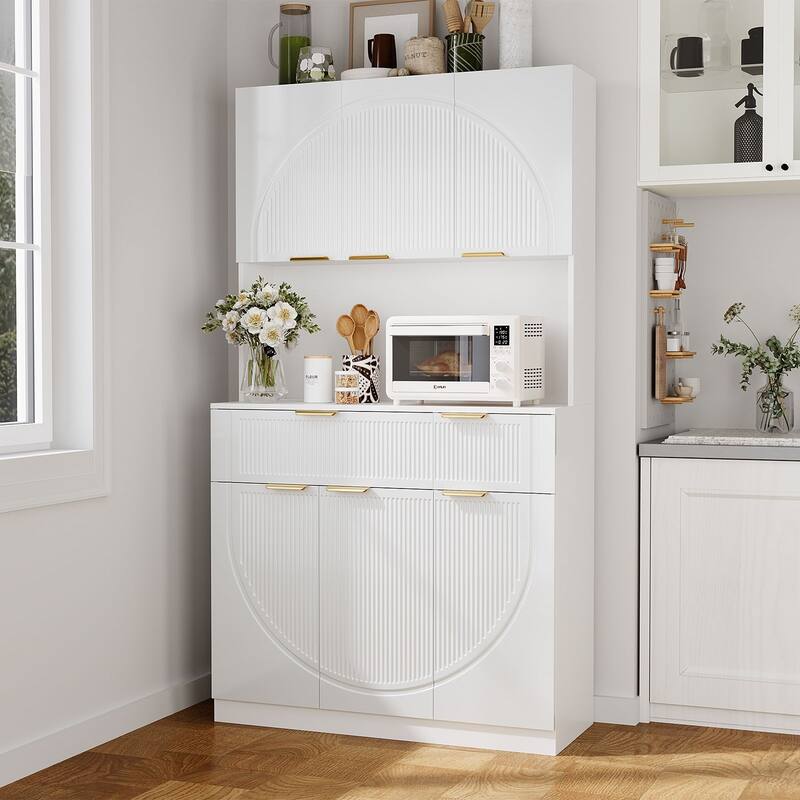 Meyreso 71" Pantry Cabinet, Kitchen Pantry Storage Cabinet with Microwave Stand and Power Outlets