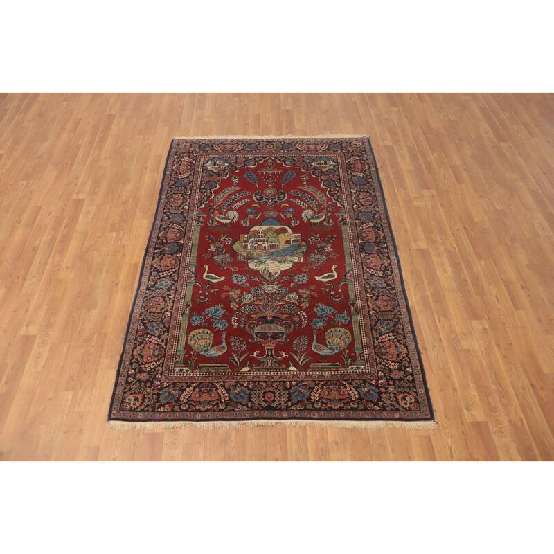 Hand Knotted Oriental 100% Wool Carpet Traditional Medallion Red Kashan Area Rug - 6' 10'' X 4' 6''