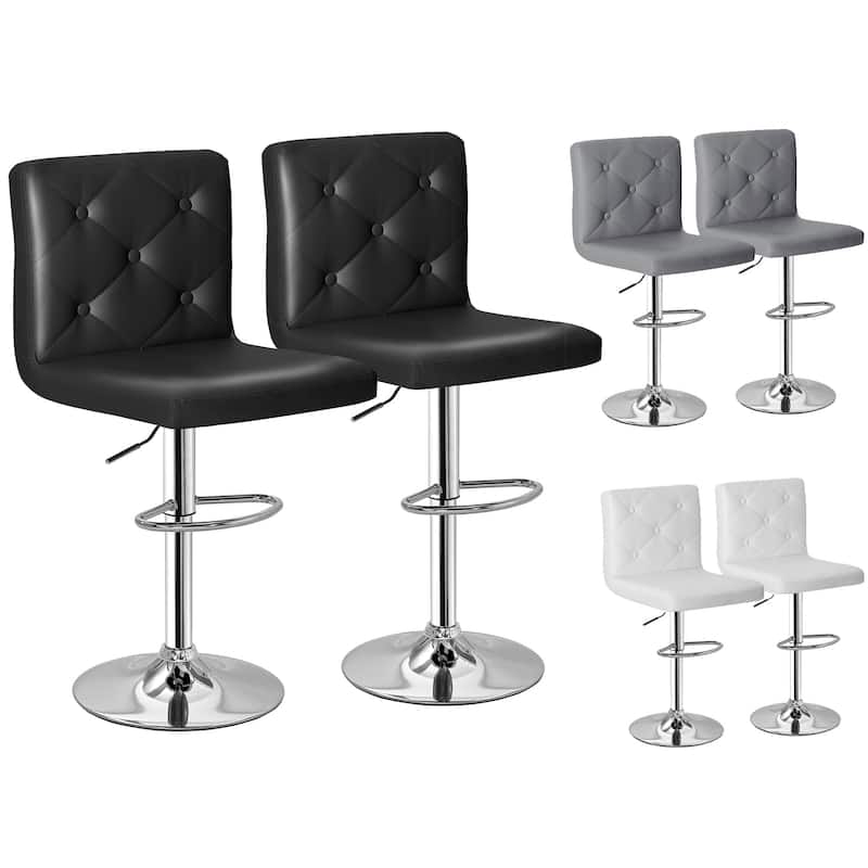 Javlergo 4 Pack 360° Swivel Bar Stools Adjustable PU Leather Stools with Diamond Tufted Back Curved Footrest