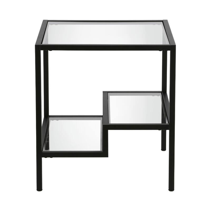 22" Glass and Steel Square End Table with Two Shelves - 22-inch H x 20-inch W x 20-inch D