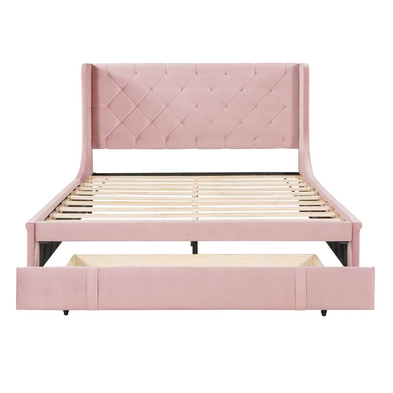 Queen Size Storage Bed Velvet Upholstered Platform Bed - Bed Bath ...