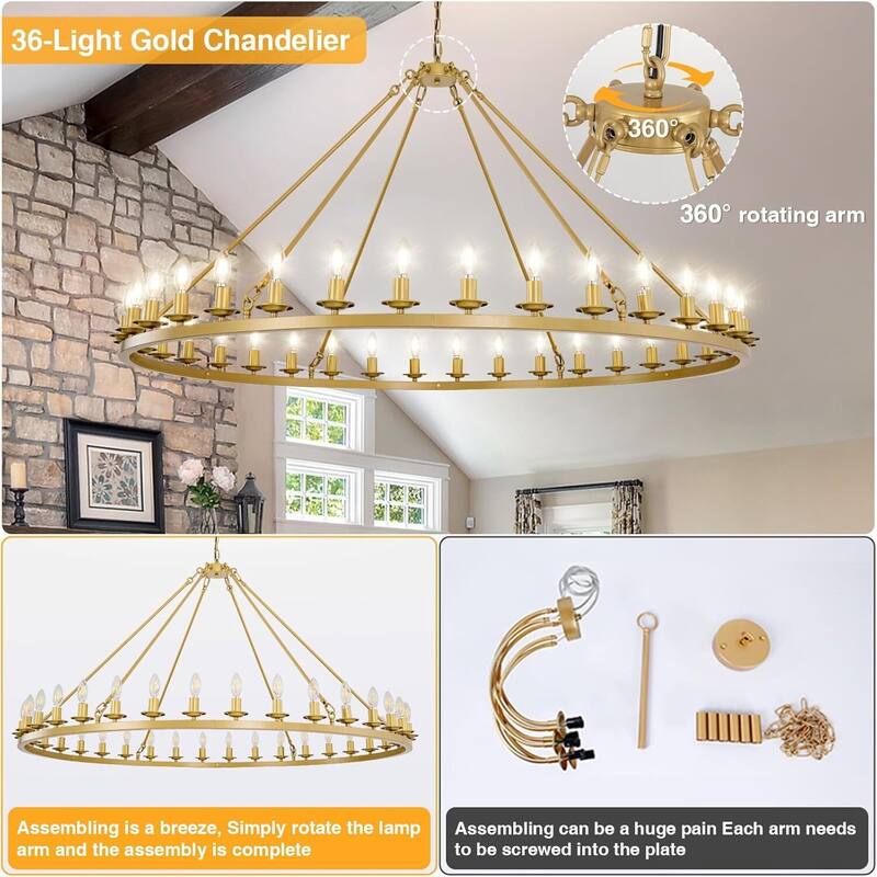 Luxury Wheel Chandelier, 16-54 Lights Single or Double Layer Round Pendant Light