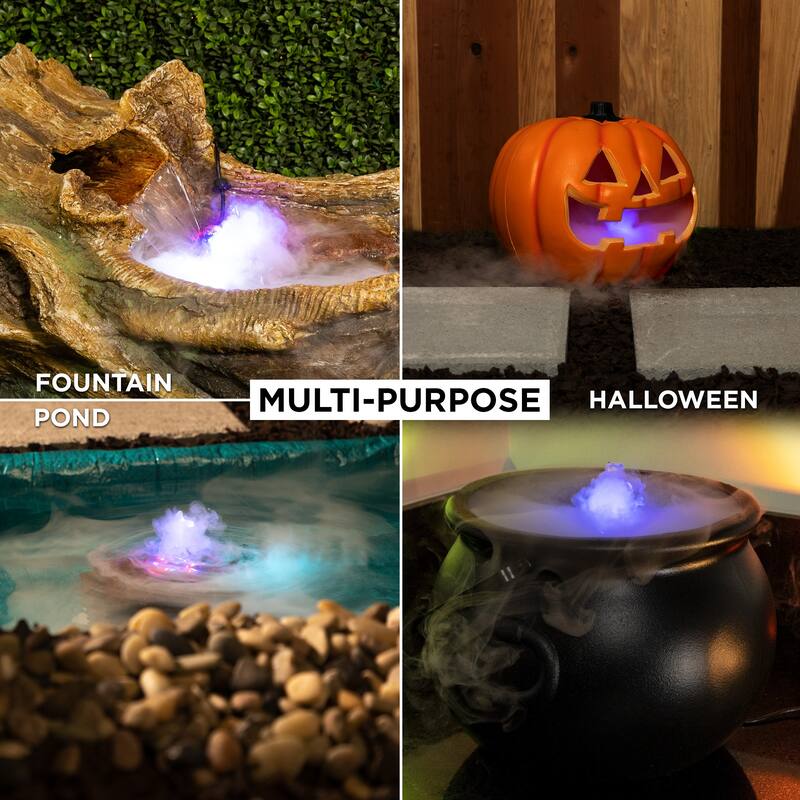 Alpine Corporation Single Jet Pond Fogger with Floating Ring and 12 LED Lights with Transformer Outdoor Decor Accessory