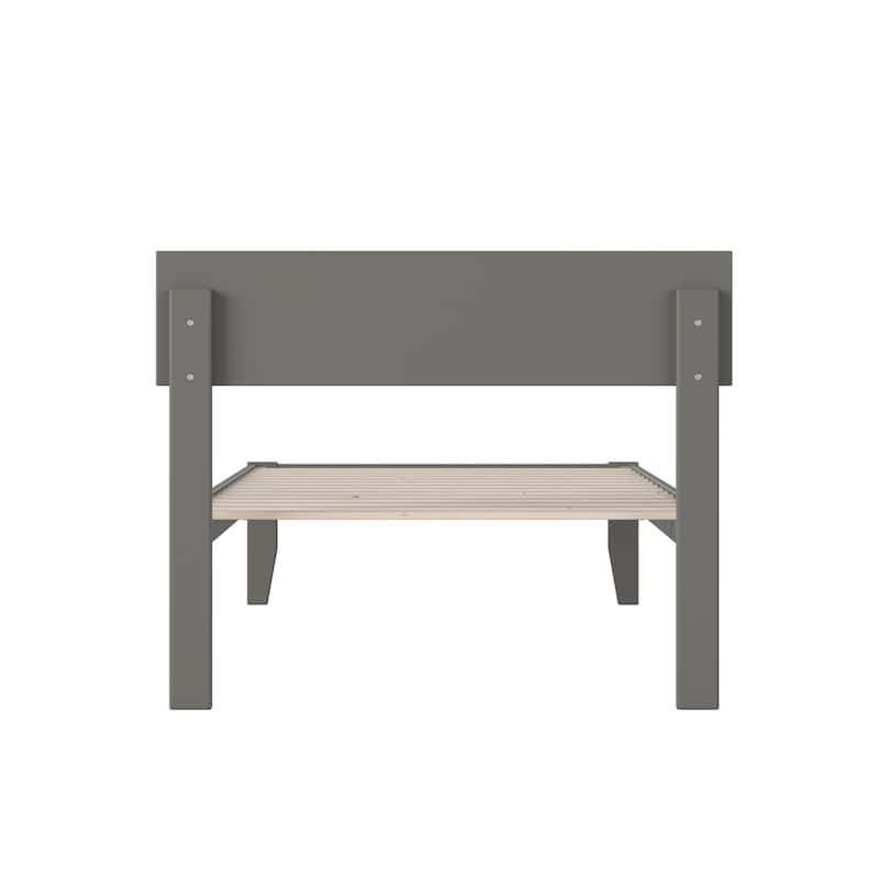 Twin XL Bed Frame Grey Modern Panel Headboard Solid Wood No Box Spring Needed