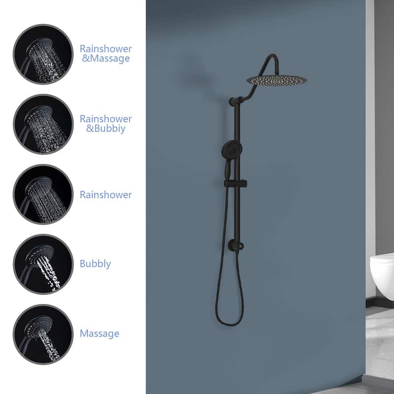 Topcraft Wall Mount 10-Inch Rain Showerhead with Multi-Function Handheld Showerhead
