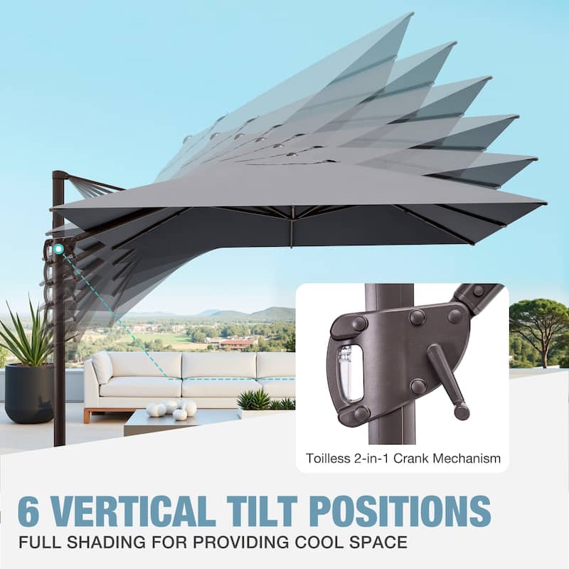 Outdoor 9 x 11 Ft Cantilever Patio Umbrella 360 Degree Rotation with HDPE Base