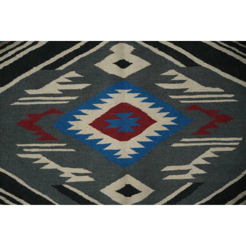 Hand Woven Oriental 100% Wool Carpet Southwestern Tribal Navy Blue & Blues Kilim Area Rug - 10' 1'' X 8' 2''