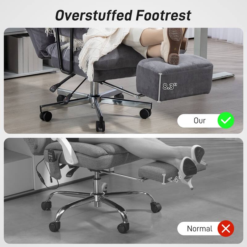 Overstuffed Office Chair with Lumbar Support and Footrest Reclining Swivel
