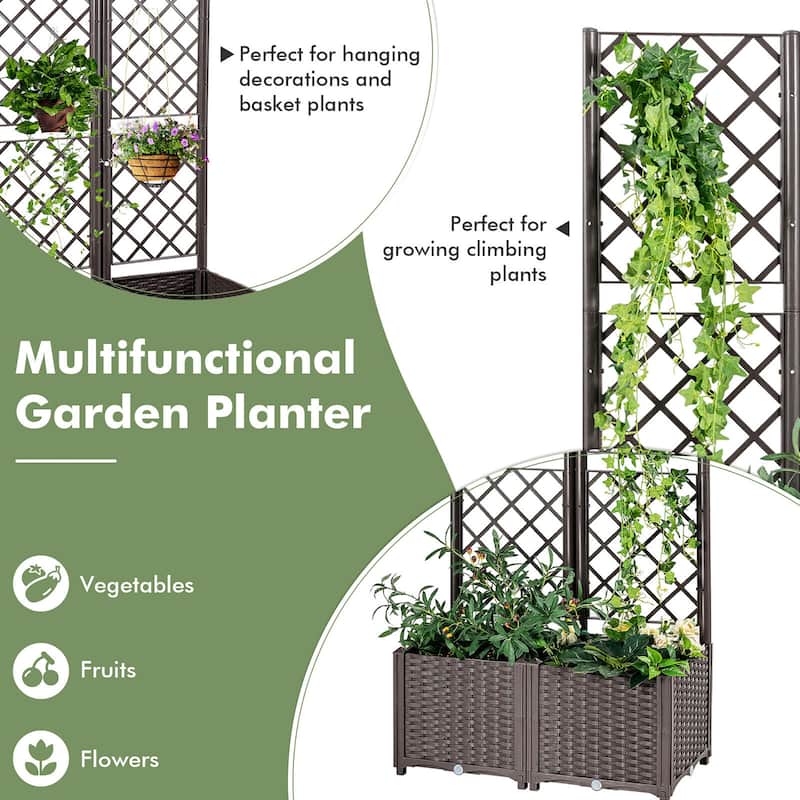 Gymax Raised Garden Bed w/Trellis Planter Box for Climbing Plants 32''