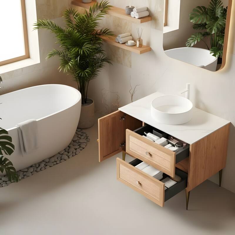 Freestanding Bathroom Vanity with Round Ceramic Basin