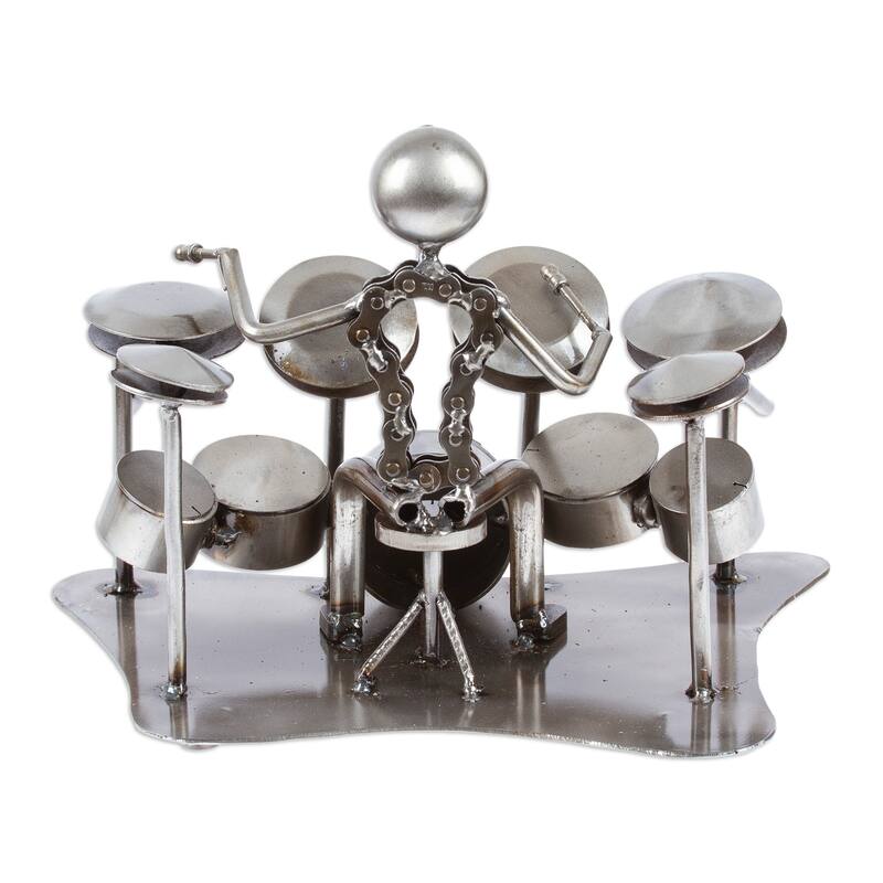 Novica Handmade Rustic Drum Solo Recycled Auto Parts Sculpture