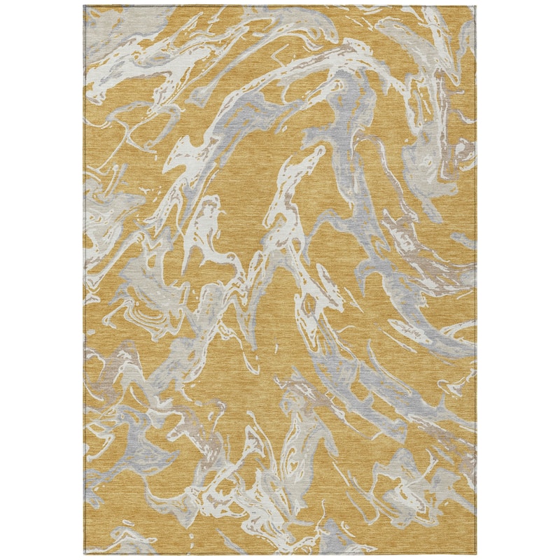 Machine Washable Indoor/ Outdoor Modern Wave Chantille Rug