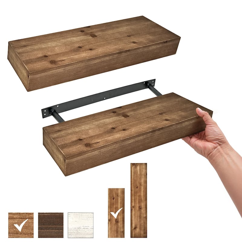 The Gray Barn Haven Walnut Brown Rustic Wood Floating Wall Shelf (Small) - 24"