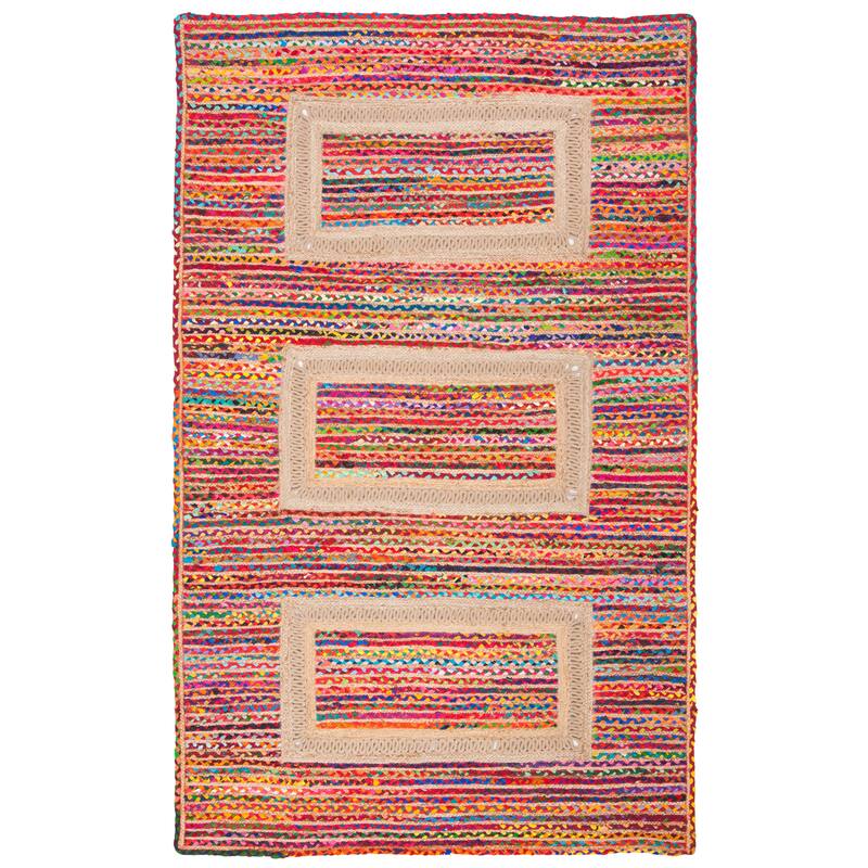 SAFAVIEH Handmade Braided Moung Bohemian Cotton Rug - 4' x 6' Oval - Pink/Sage