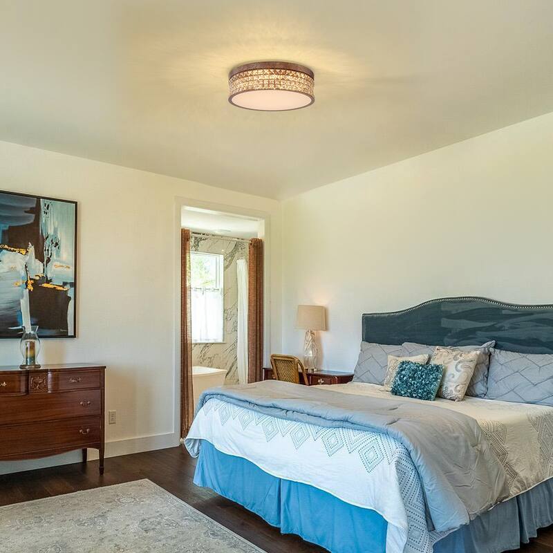 Retro French 38.6" W Antique Brass Linear Rectangle Crystal LED Flush Mount Ceiling Light