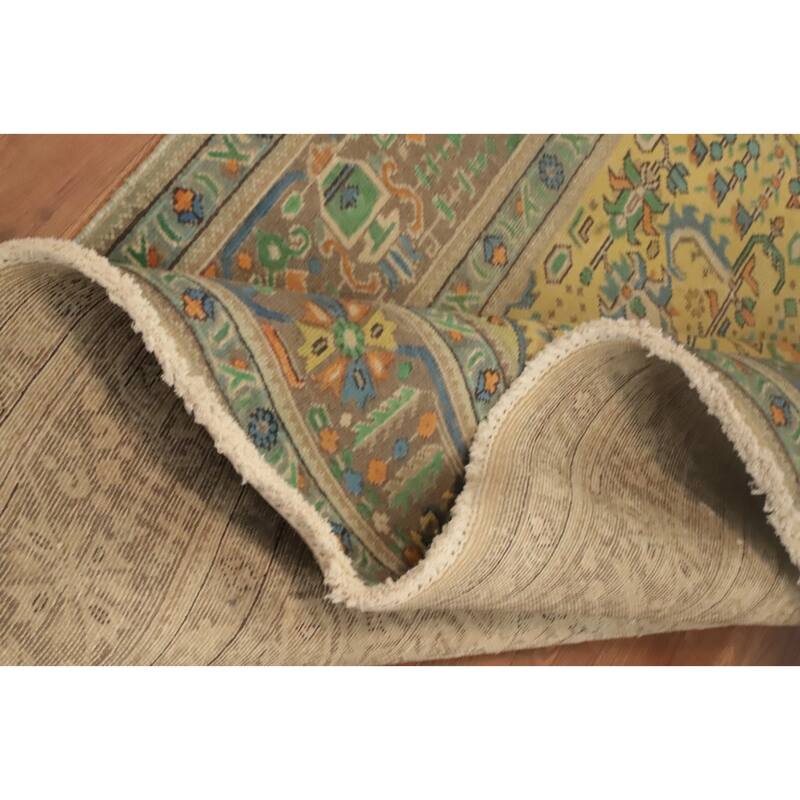 Hand Knotted Oriental 100% Wool Carpet Traditional Floral Yellow & Gold Tabriz Area Rug - 9' 5'' X 6' 3''