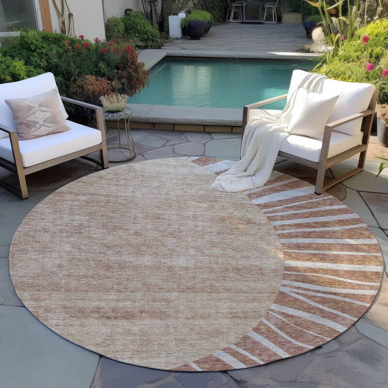Machine Washable Indoor/ Outdoor ChantilleSunburst Modern Rug - Paprika - 8' x 8'