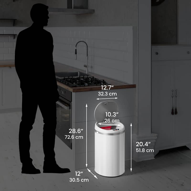 iTouchless 8 Gal White Stainless Steel Sensor Kitchen Trash Can