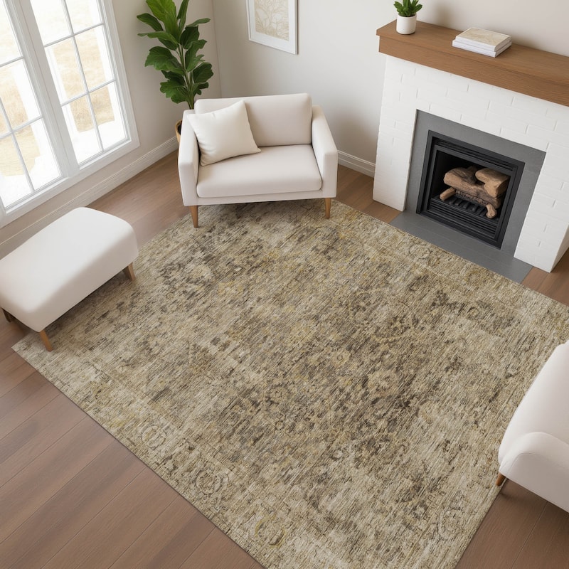Premium Washable Super Soft Vintage Traditional Mayfield Rug - Brown - 9' x 12'