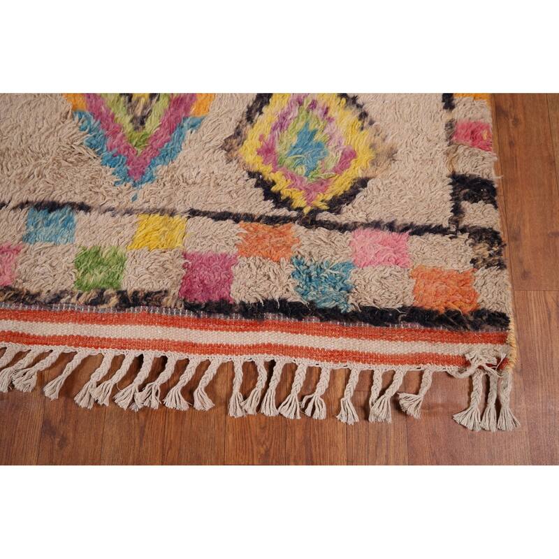 Geometric Plush Moroccan Oriental Rug Hand-Knotted Wool Carpet - 7'5" x 10'8"